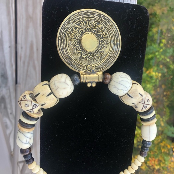 Handcrafted Tribal Necklace with Ornate Pendant and Carved Beads-Boho Statement - Picture 7 of 10